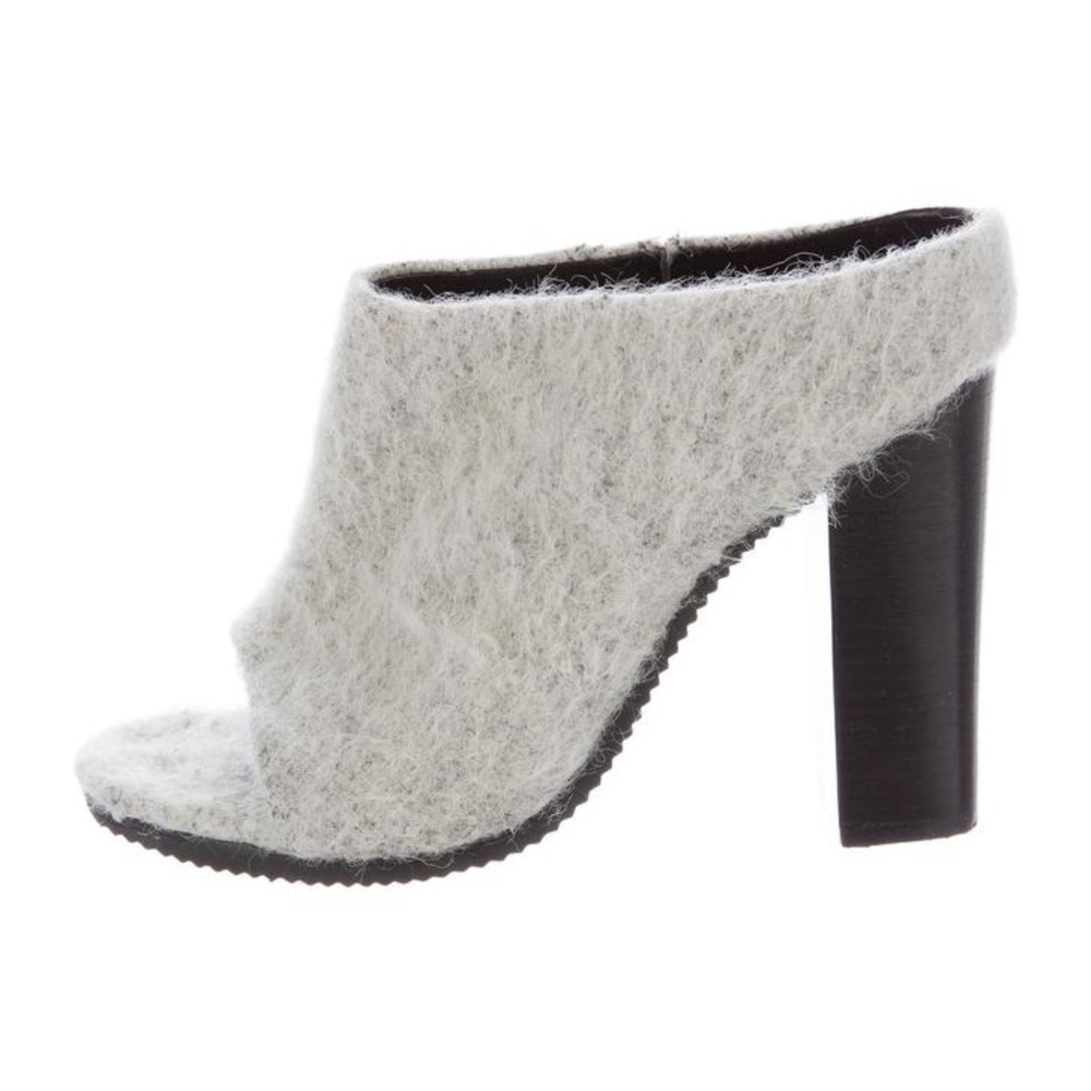Tibi Alpaca/Wool Slides Chunky Stacked Block Heel Ice Gray EU 9 US 8.5-9 - Picture 3 of 5